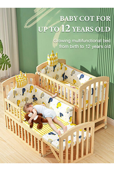 Ma Baby Multifunctional Baby Beside Crib, Infant Toddlers Wood Bed With Double Decker, Baby Cots bdm15