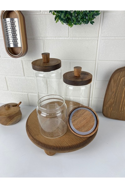 Mirilliahome طقم مرطبانات زجاجية مكونة من 3 قطع مع غطاء أكاسيا وحامل خشبي – مرطبان سكر الشاي والقهوة