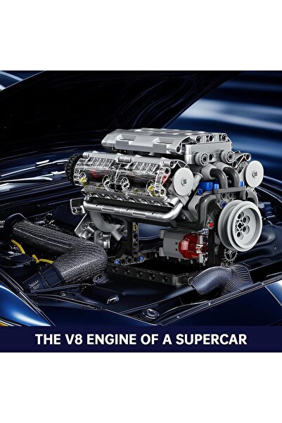 mouldking Technic V8 Motor Modeli, 535 Parça, Şeffaf Fonksiyonel Yapı Taşları Kiti