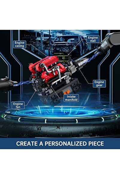 mouldking V8 Motor Yapım Seti, 750 Parça, Teknik Spor Araba Motor Modeli