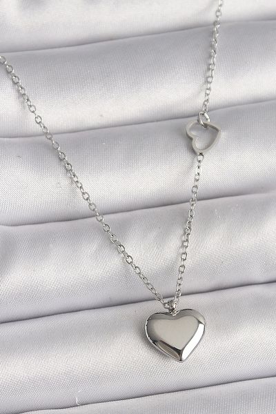 Clariss 316L Steel Silver Color Chain Heart Detail Heart Figure Women's Necklace