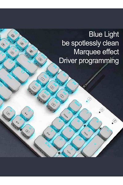 e-yooso 104key Mechanical Gaming Keyboard with Blue Backlight White-Brown Switches