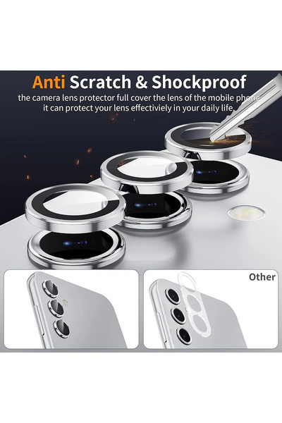 MustCase Samsung Galaxy S24 Fe Compatible Glossy Silver Camera Lens Protective Glass