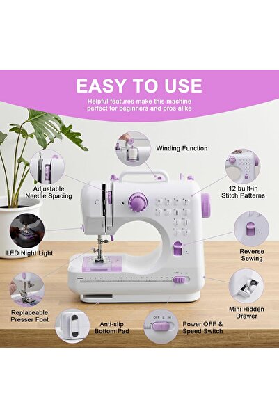 COOYA Mini Sewing Machine,with 12 Built-in Stitch Patterns, Light, 2 Speed Foot Pedal,for Beginners Kids