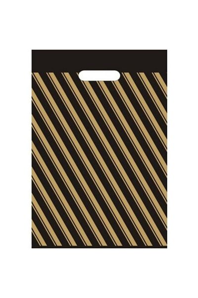 OĞUZ AMBALAJ Striped Black Store Bag - Reinforced, 26X38 Cm, 50 Pieces