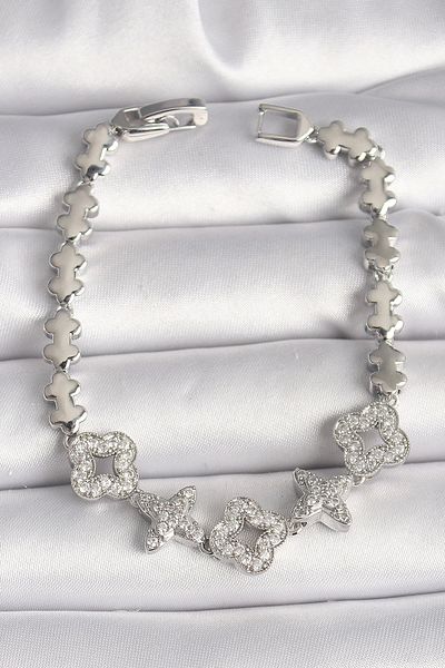 Clariss Brass Silver Color Zircon Stone Clover Star Model Women's Bracelet