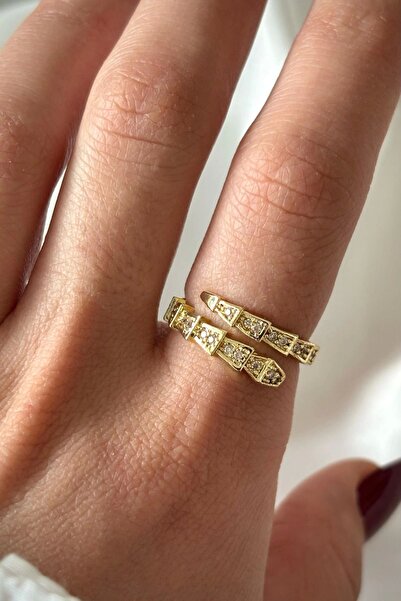 Leo'Stone Premium Seri Famed Ünlü Marka Model Zirkon Taşlı Yılan Tasarım Ayarlanabilir Kadın Çelik Yüzük