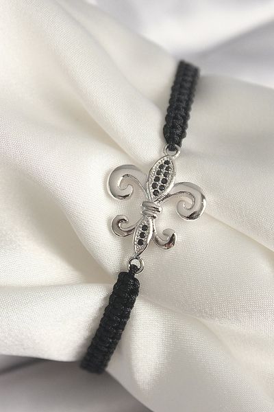 Clariss Brass Silver Color Zircon Stone Embroidered Lily Model Elevator Macrame Model Women's Bracelet