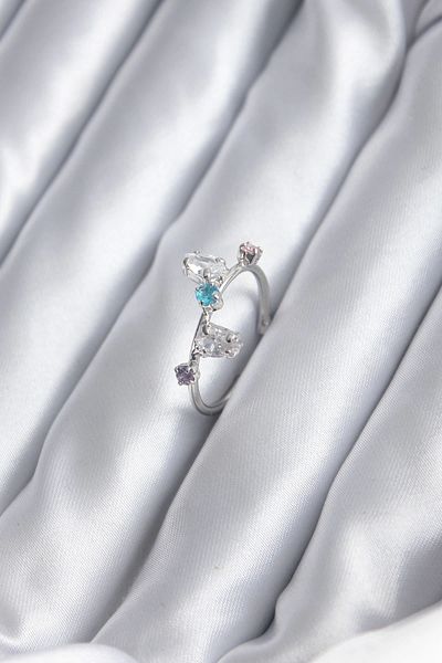 Clariss Silver Color Colorful Zircon Stone Women's Ring