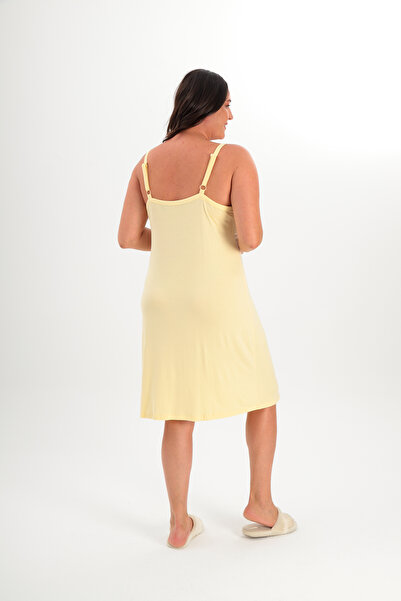 MAMAYAGA Women's V-Neck Lace Detail Strap Stylish Long Plus Size Curve Viscose Nightdress Dress