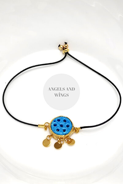 SherDesing سوار المجوهرات المطلي بالحجر الأزرق واللون الأصفر