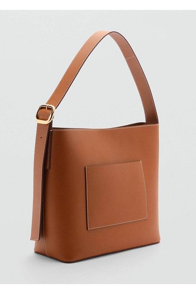 MANGO Woman Leather shopper bag