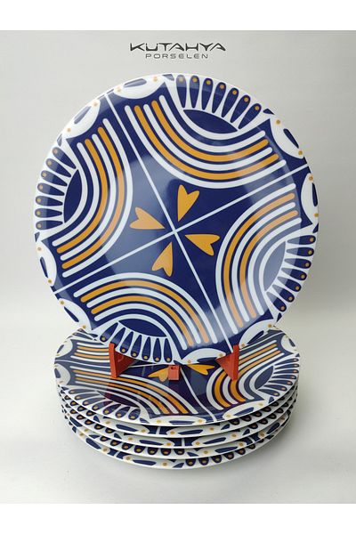 MAViHOME Navy Blue Patterned 27 cm Porcelain Serving Plate - 6 Pieces
