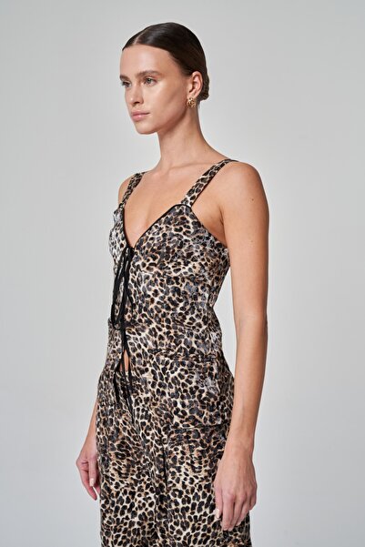 UTOPIAN Bağcıklı Leopar Bluz