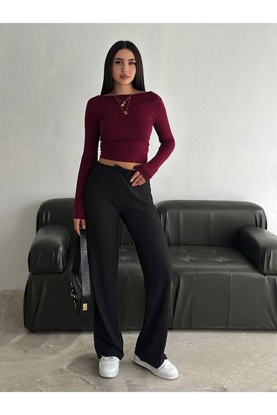 Noa Noa Embossed Patterned Wide Leg Trousers
