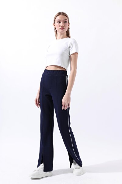 Reyon Paçası Yırtmaçlı Pantolon Lacivert 36257