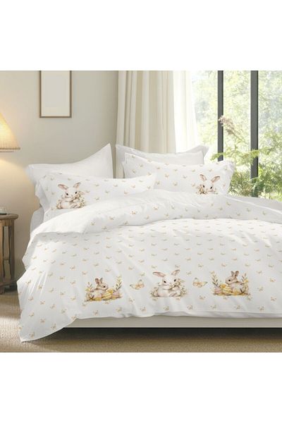 Club Cotton Easter linen 100% cotton ranforce, duvet cover 200x220cm, Ginny with bunnies and butterflies
