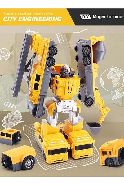 COOYA 21Pcs Magnetic Transform Engineering Car Assembled Toys,6-in-1,with Box,Assemble and Disassemble