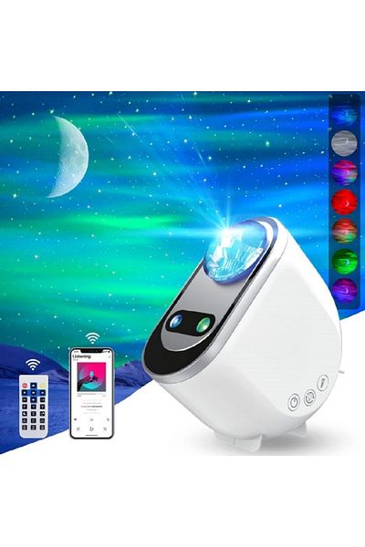 COOYA 3 in 1 LED Northern Lights Star Projector, 6 White Noise Starry Moon Light with Bluetooth Speaker