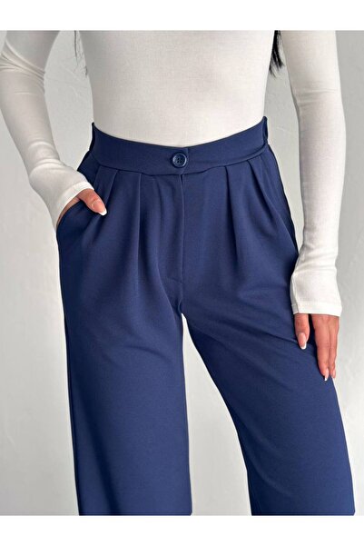 Noa Noa Tek Düğmeli Bel Lastik Detaylı Bol Paça Pantolon