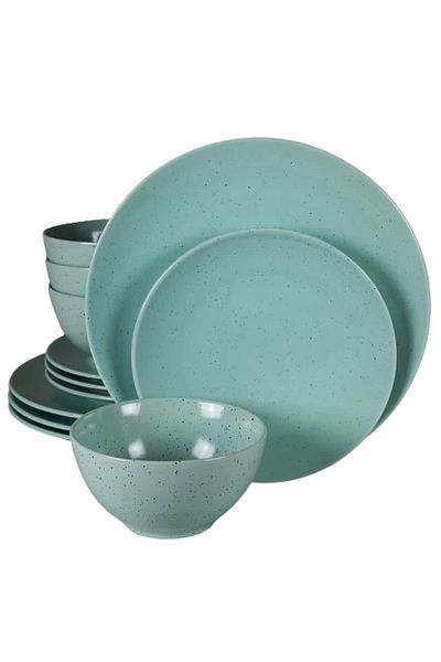 Cesiro 12-piece plate set, for 4 people, Peppermint, Cesiro, Matte Mint Green with black dots