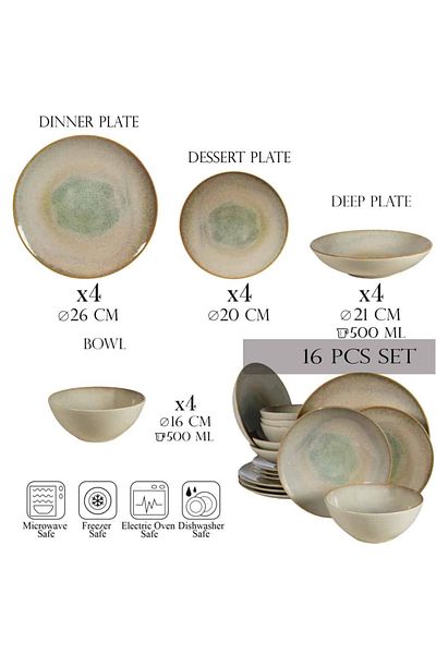 Cesiro 16-piece plate set, for 4 people, Shell, Cesiro, Light cream with brown rim