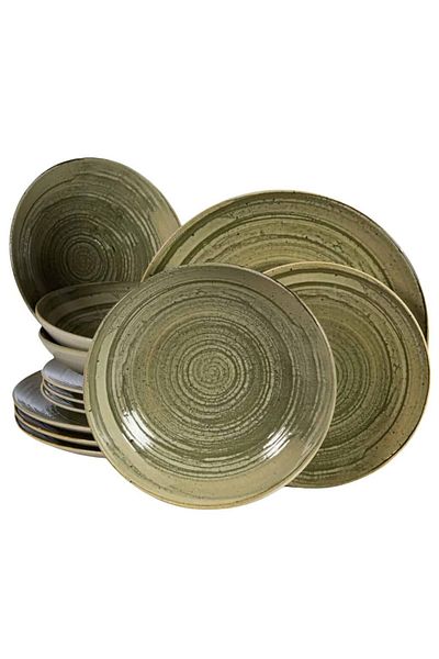 Cesiro 12-piece plate set, for 4 people, Sand, Cesiro, Ivory White and Greenish-Grey