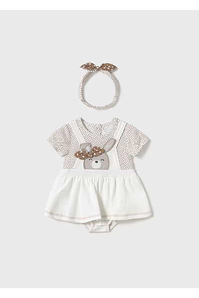 MAYORAL Toddler Girls Dunagree Romper with Matching Headband - 2 Colors