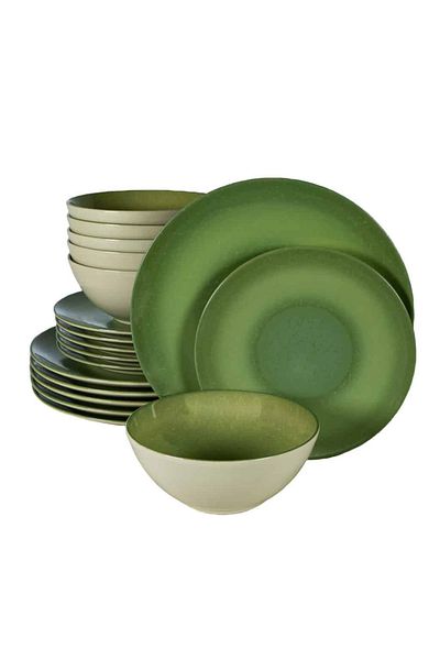 Cesiro 18-piece plate set, for 6 people, Kiwi, Cesiro, Glossy Ivoire White with Green