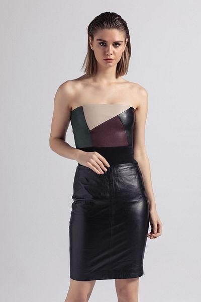 Deriderim Black Narrow Lined Genuine Leather Pencil Skirt