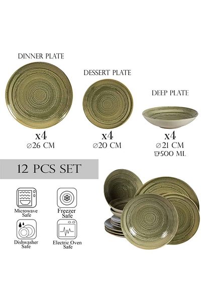 Cesiro 12-piece plate set, for 4 people, Sand, Cesiro, Ivory White and Greenish-Grey