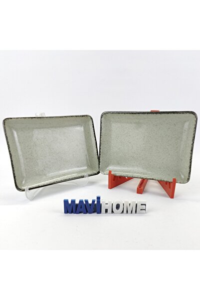 MAViHOME Pearl Serisi 18 X 12 Cm Yeşil Desenli Porselen Kayık Tabağı 2 Li