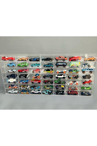 MAZERONREKLAM Kapaklı Hotwheels Araba Rafı Pleksi 49 Araçlık Model Sergileme(çerçeve Kalınığı 4 Mm )