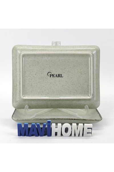 MAViHOME Green Patterned Pearl Series 18 X 12 cm Porcelain Boat Plate 2 Pack
