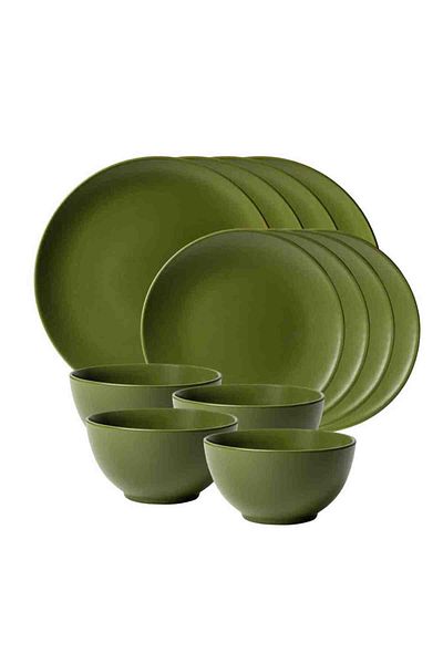 Cesiro 12-piece plate set, for 4 people, Olive Green, Cesiro, Matte Olive Green