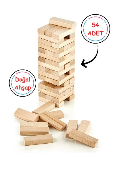 Party Child Development Wooden Jenga Tower Balance Game 54 Pieces