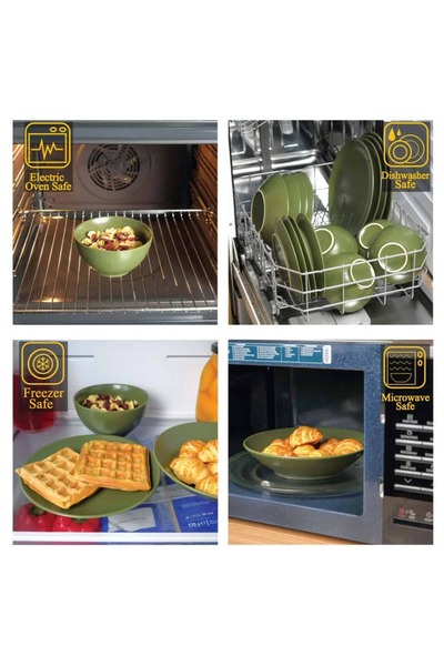 Cesiro 16-piece plate set, for 4 people, Olive Green Cesiro, Matte Olive Green