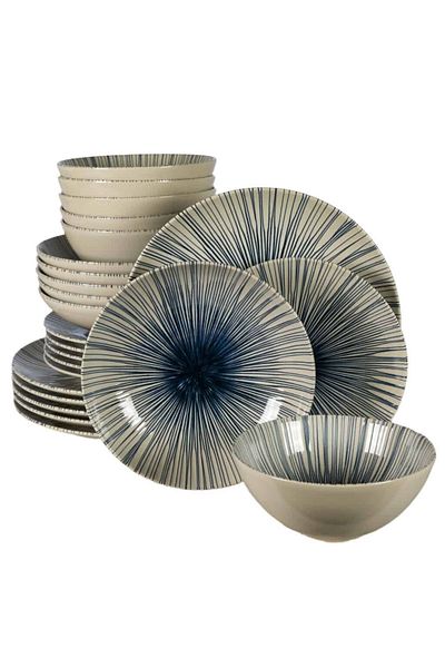 Cesiro 24-piece plate set, for 6 people, MoonLight, Cesiro, Ivory White with blue lines