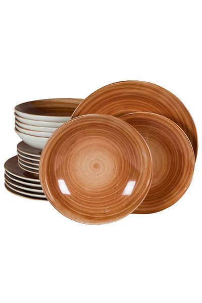 Cesiro 18-piece plate set, for 6 people, Earth, Cesiro, Ivoire White with Brown
