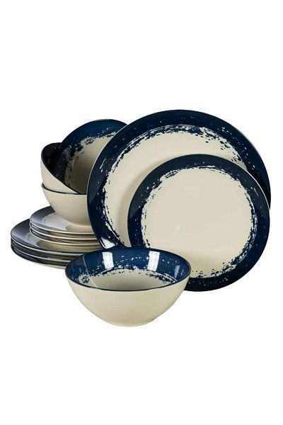 Cesiro 12-piece plate set, for 4 people, Maritim, Cesiro, Glossy Ivoire White with Navy Blue