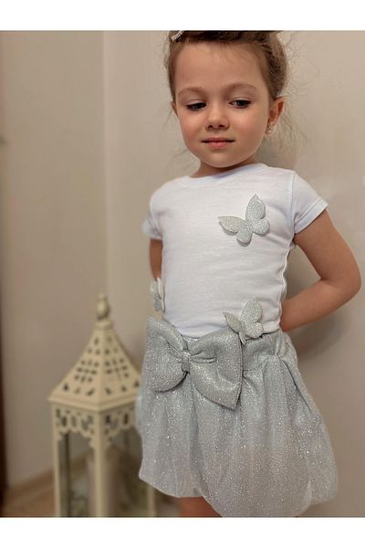ALPİDS Girl's Suit with Silvery Butterfly Balloon Skirt