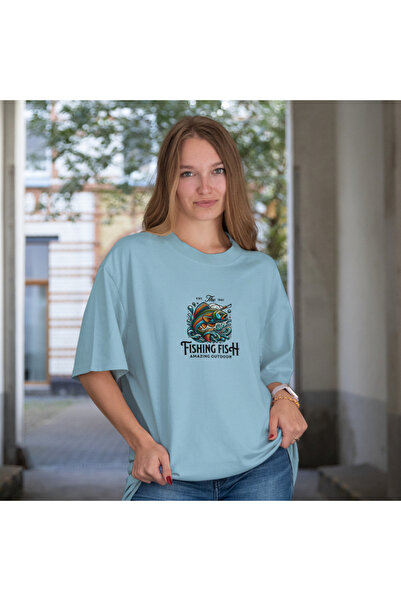 FAYN تي شيرت أساسي للجنسين مطبوع عليه سمكة كبيرة الحجم / تي شيرت على شكل سمكة...