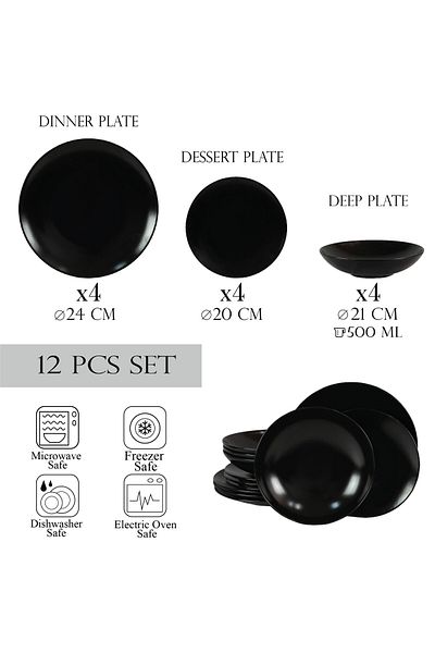Cesiro 12-piece plate set, for 4 people, Night, Cesiro, Matte Black