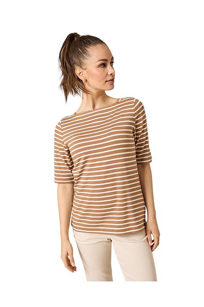 MAMAYAGA Women's Square Neck Half Sleeve Striped Viscose Sports Stylish Casual Large Size Curve Blouse