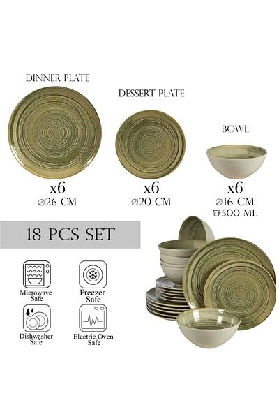 Cesiro 18-piece plate set, for 6 people, Sand, Cesiro, Glossy Ivoire White and Greenish-Grey