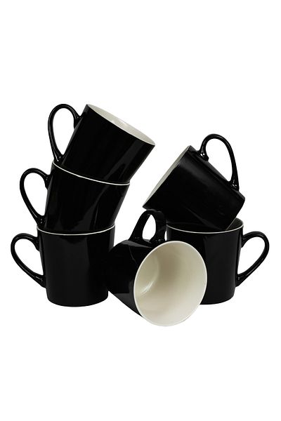 Cesiro Set of 6 conical mugs, Black and White pattern, 410 ml