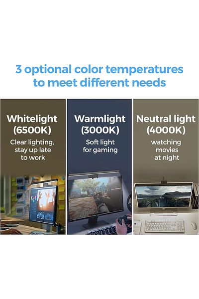 COOYA 50cm Extended Computer Monitor Light,3 Color Eye-Care LED Screen Lamp with Touch Control
