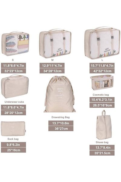 fulina 7PCS Travel Packing Bags,waterproof fabric,with double zipper and buckle design,for Travel Camping