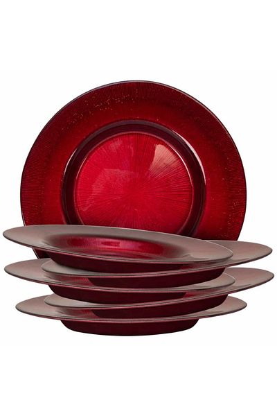 Cesiro Set of 6 deep plates Red Glass, 21 cm