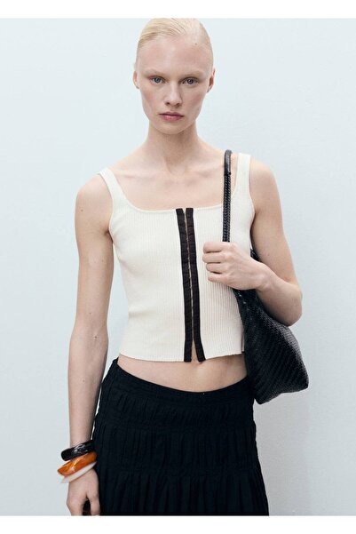MANGO Woman Contrast Closure Cotton Blouse